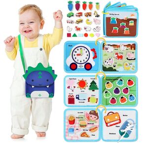 Lehoo Castle Busy Board for Toddlers 2-4, Busy Book Activity Books for Toddlers 1-3, Montessori Toys for 2 Year Old Boy Learning Toy Gift, Sensory Board Travel Preschool Busy Book (Dinosaur)