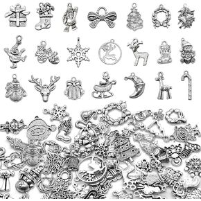 Newmemo عيد الميلاد سحر 100 جهاز كمبيوتر شخصى لوازم الحرفية المختلطة شجرة عيد الميلاد الثلج الغزلان جرس تخزين سحر المعلقات العتيقة الفضة عيد الميلاد الحلي النتائج مجوهرات صنع التبعي ل DIY قلادة سوار in Kuwait