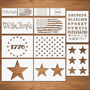We The People American Flag Stars Stencils, 12 Pcs Reusable Patriotic Stencils, 1776 Stars We The People English Letters Stencils for Painting on Wood Fabric Wall Home Decor Independence Day in Saudi Arabia