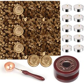 Sealing Wax Set, ONWINPOR 312pcs Sealing Wax Kit with 300Pcs Bronze Wax Seal Beads, 1Pcs Wax Seal Warmer, 1Pcs Wax Spoon and 10Pcs Tealight Candles for Wax Seal Stamp Letter Sealing (Antique Gold) in Kuwait