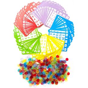 YH Poker Yuanhe Bingo Game Set with 100 Bingo Cards and 1000 Colorful Transparent Bingo Chips