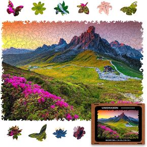 أحجية الصور المقطوعة الخشبية من Unidragon، أفضل هدية للبالغين والأطفال، قطع الصور المقطوعة ذات الشكل الفريد لجبال الطبيعة، 17.3 × 12.1 بوصة، 500 قطعة، مقاس كينج in Kuwait