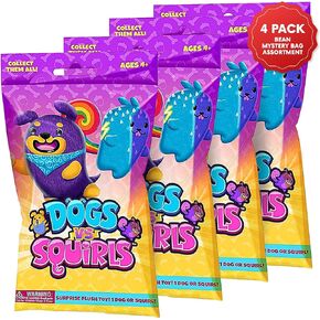 Dogs vs Squirls Mystery Bag 4pk | 4" Amazon Exclusive Super-Soft & Bean-Filled Plushies | Collect These as Stocking Stuffers | Great for Kids, Boys, & Girls