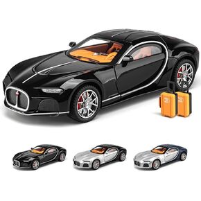 نموذج سيارة Addcean موديل 1/24 Bugatti Toy Car، نموذج سيارة مصبوب من سبائك الأطلسي للأطفال هدية عيد الميلاد وحفلات عيد الميلاد، سيارات لعبة سحب للخلف مع صوت وضوء (فضي أزرق)