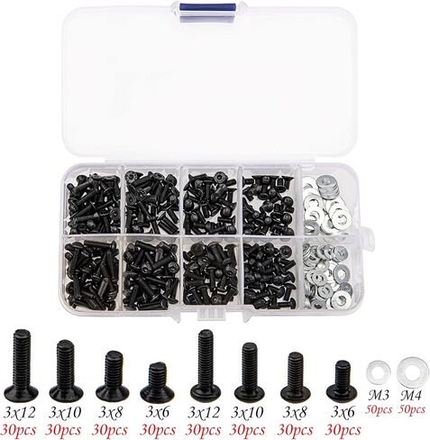 ShareGoo 340PCS Universal RC Screws Kit M3 Flat & Round Head Screws Bolt & M3 M4 Flat Washer with Magnetic Screw Tray for Traxxas Axial Redcat HSP HPI Losi 1/8 1/10 RC Car in Saudi Arabia