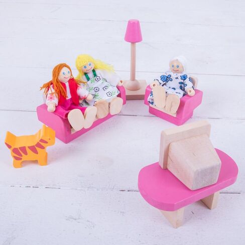 Bigjigs Toys Heritage Playset Wooden Dolls House People - 8 Wooden Dolls Family for Dollhouses, Quality Dolls House Accessories for Pretend Play in Kuwait