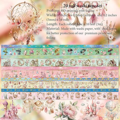 مجموعة أشرطة واشي من slapaflife مكونة من 20 لفة من الزهور والرقائق المعدنية، وأشرطة زخرفية مذهلة لليوميات الملهمة، ومستلزمات سجل القصاصات، والمشروعات والحرف اليدوية - مفعمة بالحيوية in Kuwait