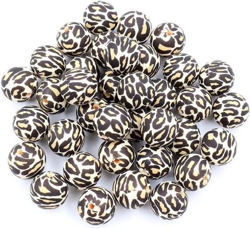 36pcs Leopard Silicone Beads Craft 12mm 15mm 19mm Round Loose Spacer Beads Bulk for DIY Keychain Bracelet Making in Kuwait