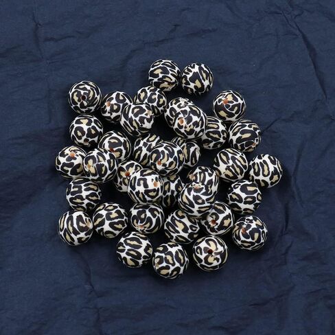 36pcs Leopard Silicone Beads Craft 12mm 15mm 19mm Round Loose Spacer Beads Bulk for DIY Keychain Bracelet Making in Kuwait
