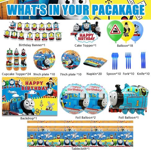 119Pcs Birthday Party Supplies, Cartoon Train Birthday Party Supplies Party Decorations, Include Banner, Cake Topper, Balloon, Backdrop in Kuwait