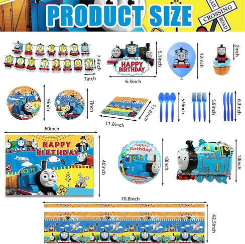 119Pcs Birthday Party Supplies, Cartoon Train Birthday Party Supplies Party Decorations, Include Banner, Cake Topper, Balloon, Backdrop in Kuwait