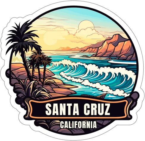 Santa Cruz Sticker California Weatherproof Travel Decal Vinyl Small Waterproof for Water Bottle Mug Passport Book Scrapbook Notebook Laptop Tumbler Skateboard Computer Phone Size 4" Funny Gift in Saudi Arabia
