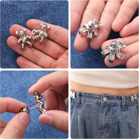 مجموعة 15 قطعة من دبابيس زر الجينز، دبوس معدني لطيف على شكل دب لشد الخصر، بدون خياطة موسع مشبك الخصر قابل للتعديل، زر بنطلون قابل لإعادة الاستخدام للجينز الفضفاض، استبدال زر الجينز المشدود in Kuwait