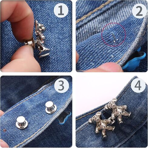 مجموعة 15 قطعة من دبابيس زر الجينز، دبوس معدني لطيف على شكل دب لشد الخصر، بدون خياطة موسع مشبك الخصر قابل للتعديل، زر بنطلون قابل لإعادة الاستخدام للجينز الفضفاض، استبدال زر الجينز المشدود in Kuwait