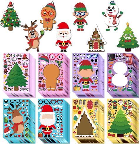50 Pieces Christmas Stickers DIY Holiday Stickers Make Your Own Christmas Stickers Christmas Santa Snowman Reindeer Gingerbread Sticker Christmas Game Crafts for Holiday Christmas Party Supplies in Saudi Arabia