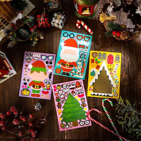 50 Pieces Christmas Stickers DIY Holiday Stickers Make Your Own Christmas Stickers Christmas Santa Snowman Reindeer Gingerbread Sticker Christmas Game Crafts for Holiday Christmas Party Supplies in Saudi Arabia