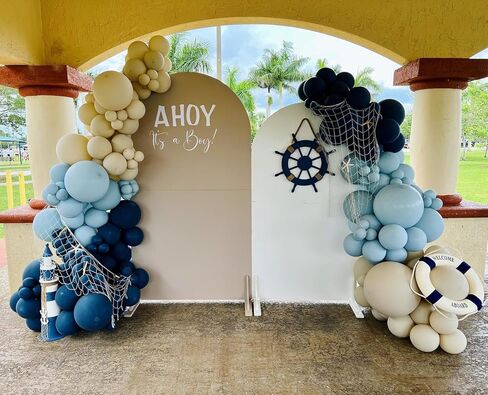 138pcs Navy Blue Balloons Garland Arch Kit Double-Stuffed Night Blue Dusty Blue Nude Blush Latex Balloons for Birthday Party Graduation Baby Shower Wedding Ocean Decoration in Kuwait
