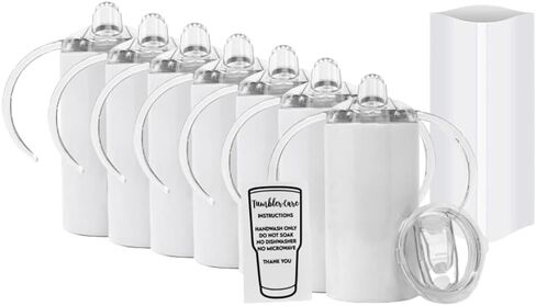 كوب أطفال رفيع أبيض قابل للانسكاب، 7 عبوات من أبو واك، 340 مل مع برغي على الغطاء، أكواب تسام من أجل نقل الحرارة بنفسك، فراغات تسام in Kuwait