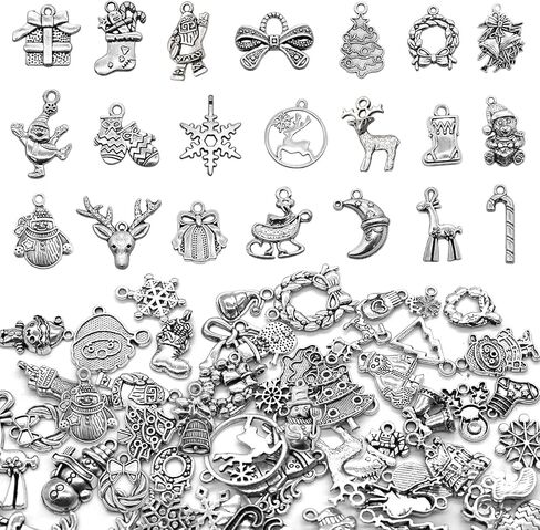 Newmemo عيد الميلاد سحر 100 جهاز كمبيوتر شخصى لوازم الحرفية المختلطة شجرة عيد الميلاد الثلج الغزلان جرس تخزين سحر المعلقات العتيقة الفضة عيد الميلاد الحلي النتائج مجوهرات صنع التبعي ل DIY قلادة سوار in Kuwait