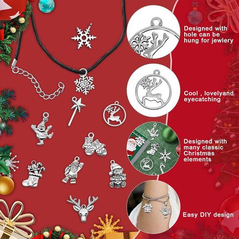 Newmemo عيد الميلاد سحر 100 جهاز كمبيوتر شخصى لوازم الحرفية المختلطة شجرة عيد الميلاد الثلج الغزلان جرس تخزين سحر المعلقات العتيقة الفضة عيد الميلاد الحلي النتائج مجوهرات صنع التبعي ل DIY قلادة سوار in Kuwait