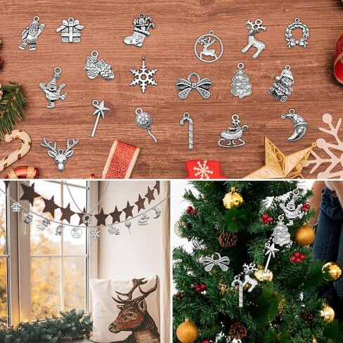 Newmemo عيد الميلاد سحر 100 جهاز كمبيوتر شخصى لوازم الحرفية المختلطة شجرة عيد الميلاد الثلج الغزلان جرس تخزين سحر المعلقات العتيقة الفضة عيد الميلاد الحلي النتائج مجوهرات صنع التبعي ل DIY قلادة سوار in Kuwait