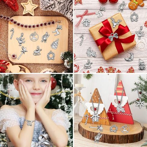 Newmemo عيد الميلاد سحر 100 جهاز كمبيوتر شخصى لوازم الحرفية المختلطة شجرة عيد الميلاد الثلج الغزلان جرس تخزين سحر المعلقات العتيقة الفضة عيد الميلاد الحلي النتائج مجوهرات صنع التبعي ل DIY قلادة سوار in Kuwait