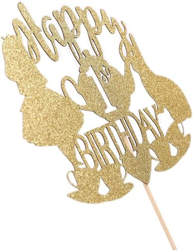 غلاف كعكة أليس في بلاد العجائب - لوازم كعكة لامعة ذهبية لديكورات حفلات عيد الميلاد الأول، مغامرات أليس في بلاد العجائب/الأرنب/مستلزمات حفلات الشاي لتزيين الكعك (غطاء الكعكة الأول) in Kuwait