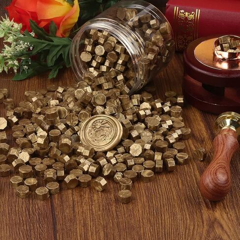 مجموعة شمع الختم، مجموعة شمع الختم 312 قطعة من ONWINPOR مع 300 قطعة من خرز ختم الشمع البرونزي، 1 قطعة سخان ختم الشمع، 1 قطعة ملعقة شمع و10 قطع شموع صغيرة لختم حروف ختم الشمع (ذهبي عتيق) in Saudi Arabia
