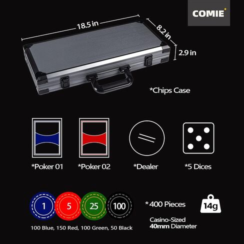 Comie Clay Poker Chips,400PCS 14 Gram Chip Set with Deluxe Travel Case, Numbered Chips,Poker for Texas Holdem Blackjack Gambling in Saudi Arabia