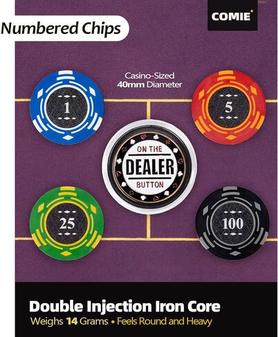 Comie Clay Poker Chips,400PCS 14 Gram Chip Set with Deluxe Travel Case, Numbered Chips,Poker for Texas Holdem Blackjack Gambling in Saudi Arabia