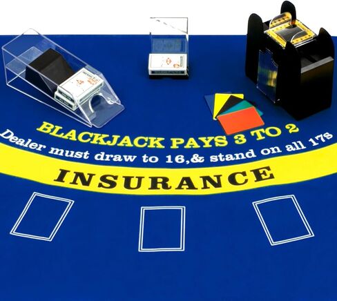 مجموعة كومبو لعبة Aoriher Blackjack، تتضمن حذاء Blackjack Layout Blackjack Shoe 6 Deck التلقائي لبطاقة الخلط، صواني حامل للتخلص من Blackjack 10 بطاقات مقطوعة للكازينو، ليلة الحفلات (أزرق) in Saudi Arabia