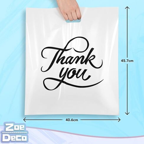 Zoe Deco Thank You Bags for Retail Merchandise (Black, 16x18 inch, 100 Count), 1.77 mil Thick Reusable Boutique Shopping Bags/Goodie Bags/Gift Bags in Kuwait