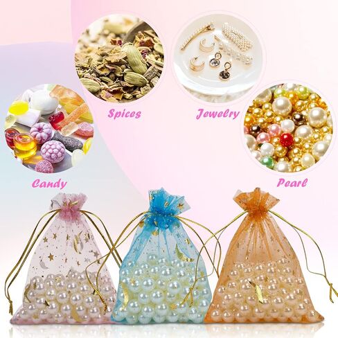 100 قطعة من أكياس الأورجانزا للمجوهرات وأكياس الحلوى وأكياس الكيس وحقائب هدايا الأورجانزا لحفلات الزفاف وعيد الحب وعيد الميلاد (قلب مختلط، 3.5 × 4.7 بوصة) in Kuwait