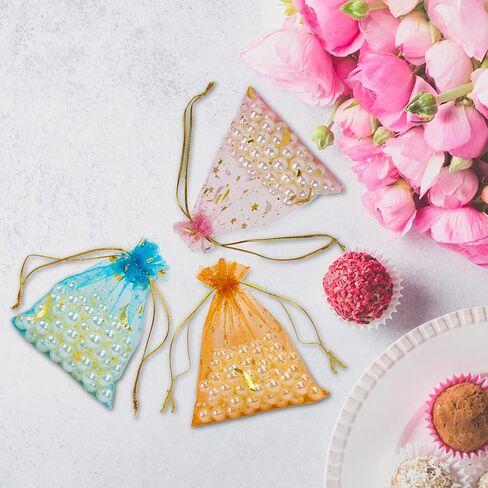 100 قطعة من أكياس الأورجانزا للمجوهرات وأكياس الحلوى وأكياس الكيس وحقائب هدايا الأورجانزا لحفلات الزفاف وعيد الحب وعيد الميلاد (قلب مختلط، 3.5 × 4.7 بوصة) in Kuwait