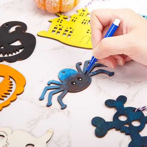 Shindel Halloween Wood Ornaments, 72PCS Unfinished Wood Cutouts Blank Wood Ornaments for Halloween Hanging Decorations Gifts in Saudi Arabia
