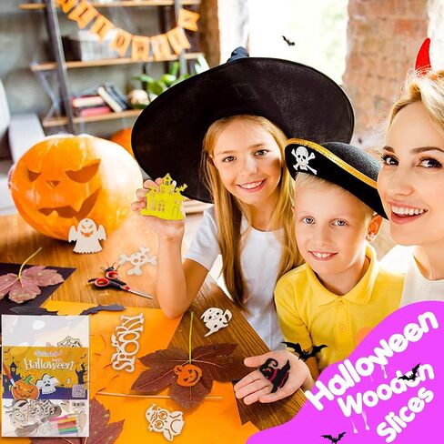 Shindel Halloween Wood Ornaments, 72PCS Unfinished Wood Cutouts Blank Wood Ornaments for Halloween Hanging Decorations Gifts in Saudi Arabia