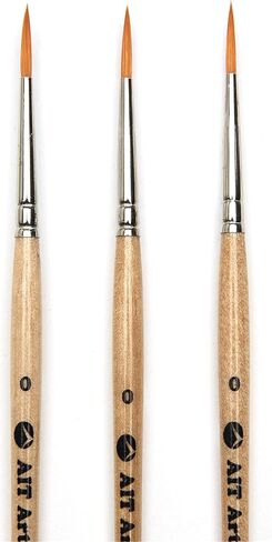 فرش طلاء بتفاصيل صغيرة من AIT Art، مقاس 0، عبوة من 3، مصنوعة يدويًا في الولايات المتحدة الأمريكية للحصول على أداء موثوق به لرسم تفاصيل صغيرة بالزيت والأكريليك والألوان المائية in Kuwait