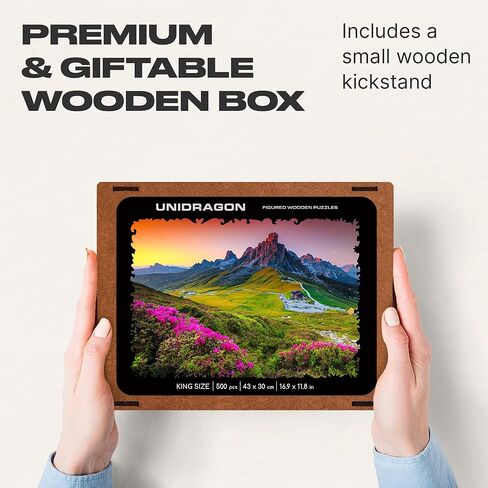 أحجية الصور المقطوعة الخشبية من Unidragon، أفضل هدية للبالغين والأطفال، قطع الصور المقطوعة ذات الشكل الفريد لجبال الطبيعة، 17.3 × 12.1 بوصة، 500 قطعة، مقاس كينج in Kuwait