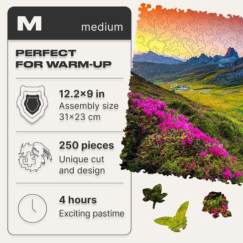 أحجية الصور المقطوعة الخشبية من Unidragon، أفضل هدية للبالغين والأطفال، قطع الصور المقطوعة ذات الشكل الفريد لجبال الطبيعة، 17.3 × 12.1 بوصة، 500 قطعة، مقاس كينج in Kuwait