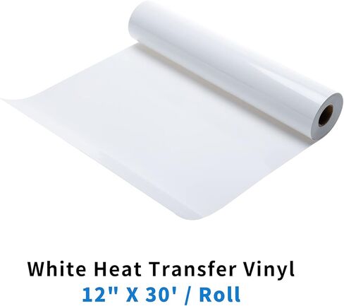 HOMOKUS 12 بوصة 30 قدم فينيل HTV نقل حراري، يستخدم في تي شيرت وبنطال وأقمشة أخرى، من خلال الضغط الساخن أو المكواة المنزلية، اللون: أبيض in Kuwait