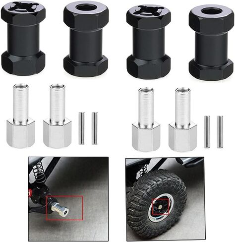 HeyMi 4Pcs 12mm Aluminum Wheel Hex Hub 20mm Offset Extension for Axial scx10 D90 90046 Tamiya MST 110 RC Car Crawler (20mm, Black) in Kuwait