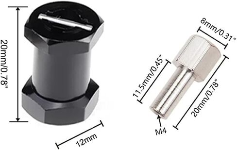 HeyMi 4Pcs 12mm Aluminum Wheel Hex Hub 20mm Offset Extension for Axial scx10 D90 90046 Tamiya MST 110 RC Car Crawler (20mm, Black) in Kuwait