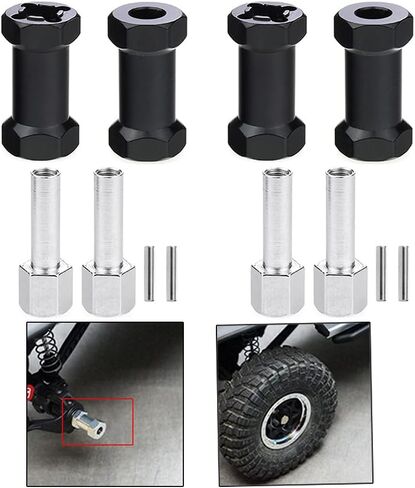 HeyMi 4Pcs 12mm Aluminum Wheel Hex Hub 25mm Offset Extension for Axial scx10 D90 90046 Tamiya MST 110 RC Car Crawler (25mm, Black) in Kuwait