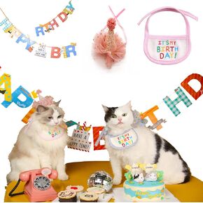 مجموعة ديكورات لوازم حفلات أعياد الميلاد من Emmeliestella Cat، لافتة كعكة عيد الميلاد/قبعة لامعة/مريلة قطنية/أغطية كعكة مخالب، إنه عيد ميلادي| حفلة ذات طابع لطيف، قابلة لإعادة الاستخدام، للقطط والكلاب الصغيرة، أزرق