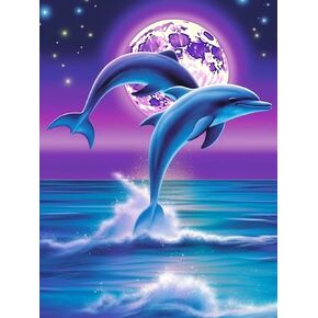CHOSIGHT 5D Diamond Painting Dolphin Kits, DIY Paint with Diamond Art Moon Round Full Drill Crystal Rhinestone Embroidery Pictures Crafts for Home Wall Decor 12x16 inch in Kuwait