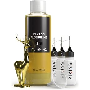 Silver and Gold Alcohol Ink for Resin - Metallic Alcohol Ink Silver and Gold Colors 4-Ounce for Epoxy Resin, Tumblers, Resin Art, Alcohol Ink Paper, 3 Pixiss Needle Tip Applicator Bottles and Funnel