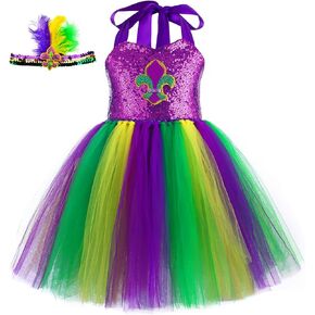 Tutu Dreams Mardi Gras Costume Dress for Girls with Headband Carnival Masquerade Party