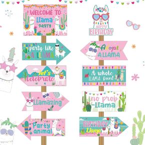 Yeaqee 20 Pcs Llama Birthday Party Decorations Llama Theme Party Directional Sign for Girls Kids Llama Party Supplies, 10 Styles in Saudi Arabia