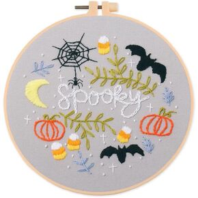 Stamped Embroidery Starters Kits with Pattern Halloween Sipder Bat for Beginners with Hoops Cloth Color Threads DIY Cross Stitch Kits Needlework Art for Home Decoration in Saudi Arabia