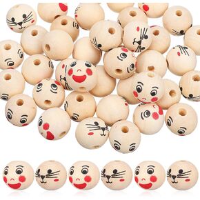 Kisangel 40pcs Smile Wooden Beads Jewelry Beads Bracelets Beads Wood Beads for Crafts with Holes for Bracelet Pendant Making in Saudi Arabia